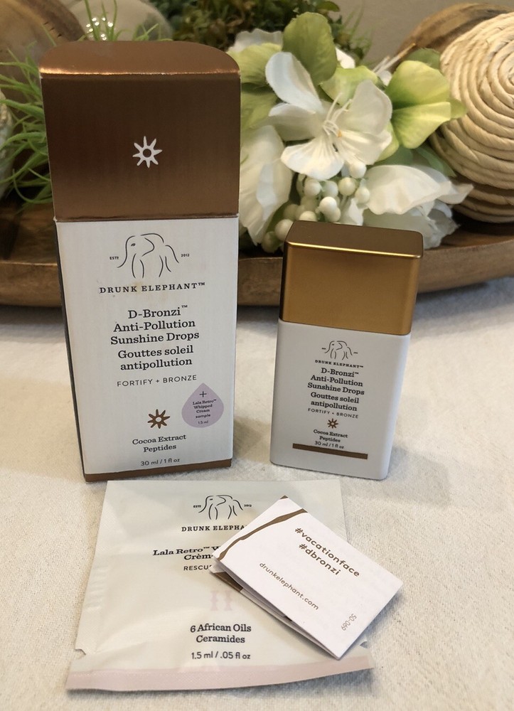 Drunk Elephant D-Bronzi Anti-Pollution Sunshine Drops Cocoa Extract Peptides 1oz