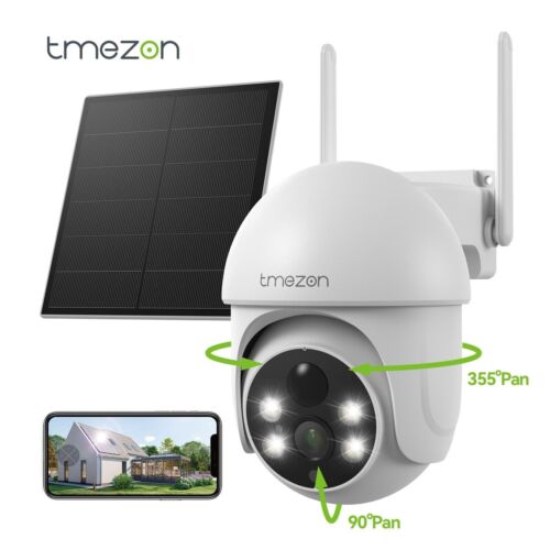 TMEZON HD Überwachungskamera Kamera Solar/Akku Kabellose WLAN Aussen 360°PTZ PIR - Bild 1 von 10