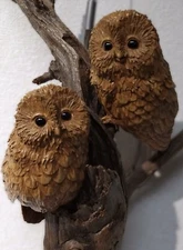 Two owl wall hangings, Japanese craft artist Lacquered Japanese paper and Wood