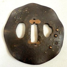 Japanese Antique Tsuba of Katana Samurai Sword Guard Iron Rare Design 75-C58