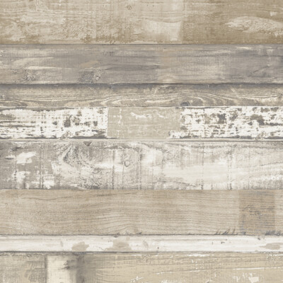 Beachwood Wood Planks n Beige, Off White, Grey in Solid Vinyl Wallpaper FH37556