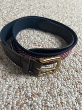 Vineyard Vines Belt Boy's 32 Dark Brown Leather Tab Patterns Made In Taiwan