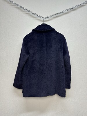 Max Mara Studio Women's Double Breasted Coat Alpaca Wool Navy Blue