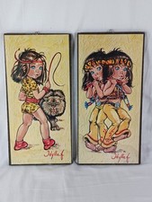 Vintage 1960s Big-Eye Art F. Idylle Jolylle Wide-Eyed Girls- Girl with Lion 