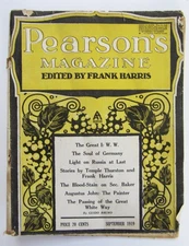 1919 Pearson's Magazine September Good Grade Monthly Frank Harris (Loose Cover)