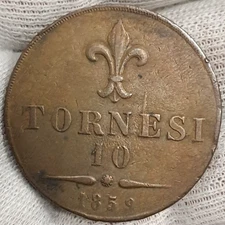 NAPLES Francis II of Bourbon, 1859-1860. 10 Tornesi 1859. Æ -N 95#