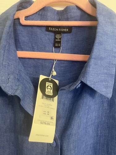NWT $278 Eileen Fisher Ultramarine Organic Linen Classic Collar Shirt Dress 3X - Picture 2 of 4