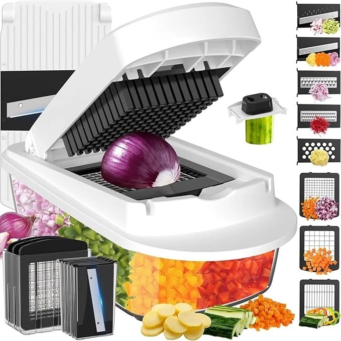 8 Blade All-in-1 Vegetable Chopper Mandoline Slicer with Container, Food Chopper