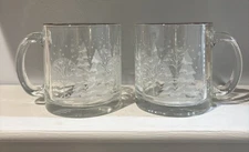 2 Libbey Clear Glass Mug White Winter Pines Christmas Tree Mug Lynn’s China