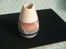 Sioux Pottery Carved Etched White,brown, Orange & Blue Vase - Signed - 8" Tall
