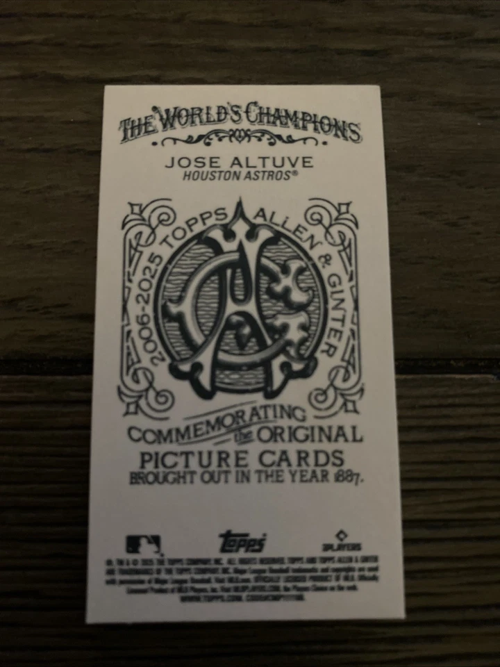 2025 Topps Allen & Ginter Jose Altuve Mini No Number SP 50 Copies Houston Astros - Image 3 of 4