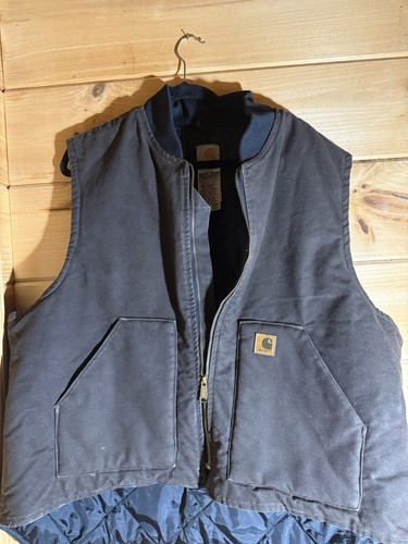 Vintage Carhartt V02 DKB Dark Brown Quilt Lined Work Vest Size 2XL 2006