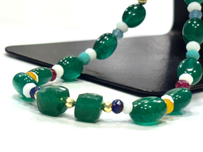 Green Onyx Box With Beryl Oval 5x7 Faceted 8mm Beads  Gemstone 1 Bracelet multi