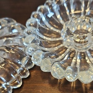 Vintage Hazel Atlas "Daisy" pattern pressed glass candlestick holders,