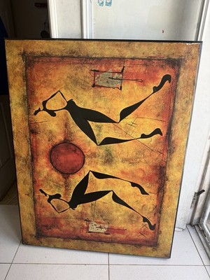 Roberto Fantini ''Au Pied de Collines'' Abstract Painting Black Figures Framed