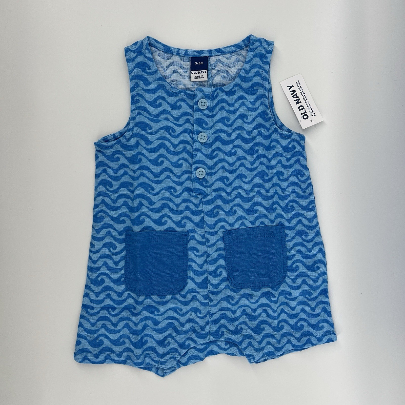 Old Navy Sleeveless Romper Toddler Boys Bodysuit 12-18 months Blue Waves print