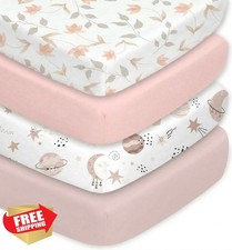 4 Pack Crib Sheets Girls Light Pink Star 28x52 Washable