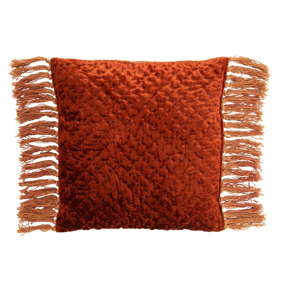 Coussin déco de luxe cuivre gaufré 45x45cm avec franges