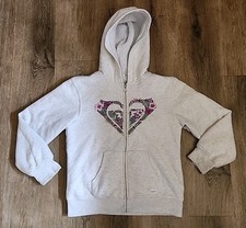 ROXY Girl Embroidered Sherpa Hoodie Size Youth Large 14/16 Zip Surf Logo Floral
