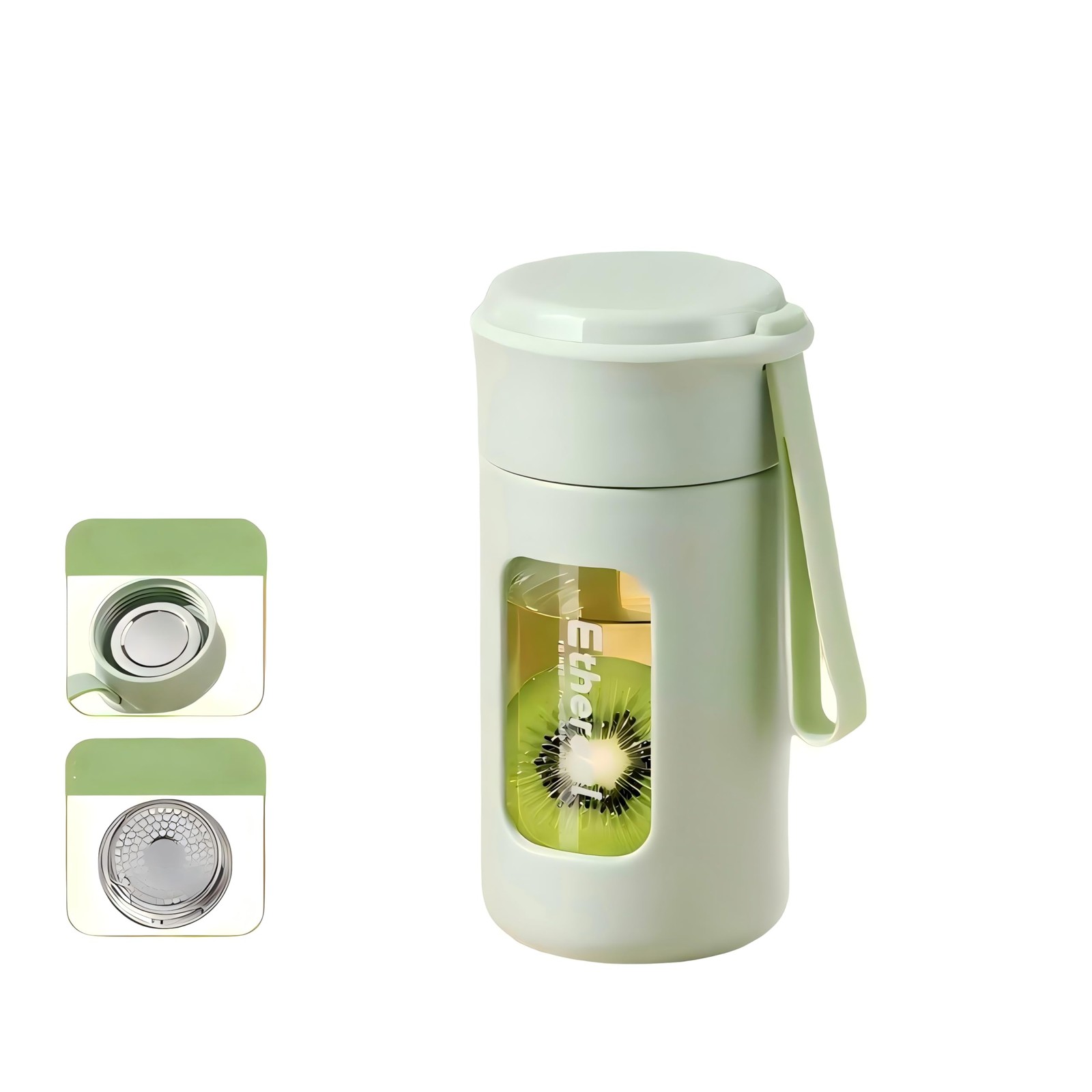 8oz PP Coated Small Glass Water Bottle with leak-proof Lid,L