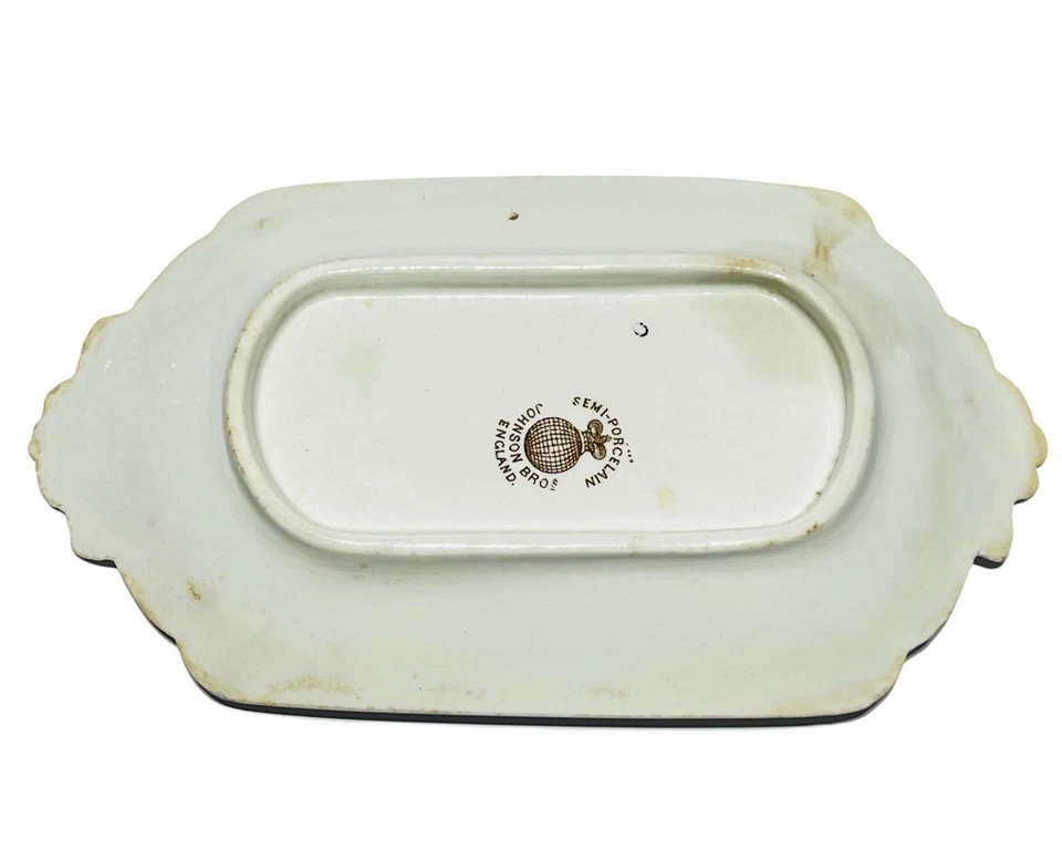 Plato de transferencia semi porcelana Johnson Brothers Sylvan marrón - 8 3/4" de longitud Foto 2 de 3