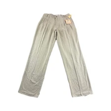 Tommy Bahama the Fishbone Silk Khakis Mens 34x34 Beige Pants Pleated Herringbone