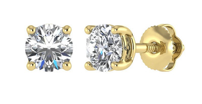 1 kt runde im Labor gezüchtete Diamant-Ohrringe 14 K massiv Gelbgold F/VS1 Korbschraube