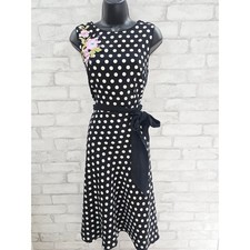 Talbots Black White Polka Dot Sleeveless Floral Embroidered Dress Size 6