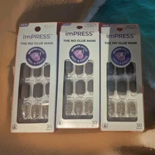 3 X Kiss imPRESS Press-on Nails Short No Glue Needed 83772 Flawless  