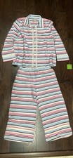 Kate Spade Sz M Dream A Little Dream Pajama Set Striped Capri Pant Button Top