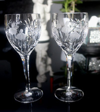 2 x Stuart Crystal "CASCADE" Wine Glasses - 19.3cms (7-1/2″) Tall Signed STUART