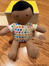 Lovevery Organic Cotton Baby Doll 8  Medium Tan Skin Brown Hair Polka-Dot Outfit