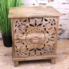 Devika Mango Wood Bedside Cabinet 2 Drawer Bedroom Decor Luxury Boho Hand Carved