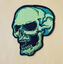 Skull Patch Lime Green Black Right Facing Embroidered Biker Gothic 3x3.5"