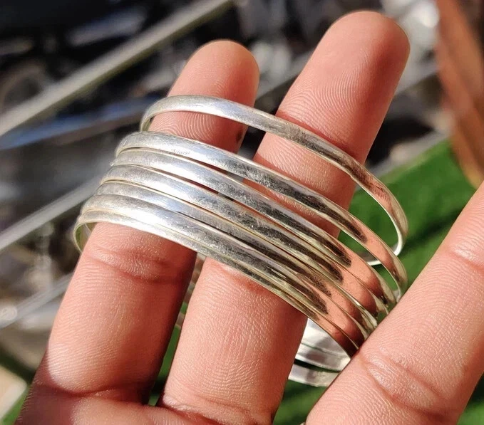 Set Of 7 Solid 925 Sterling Silver Beautiful Silver Bangle Handmade Silver Set - Image 2 of 4