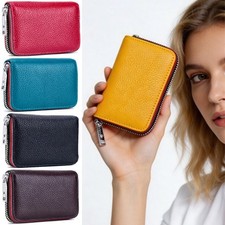 RFID Blocking Genuine Leather Zipper Credit Card Holder Wallet for Men Women US