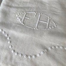 FINE FH lenzuolo di lino francese ricamato monogramma cucito a mano The Tex
