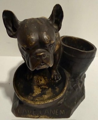 RARE ANTIQUE BRONZE ANDRE DE MANNEVILLE ''CAVE CANEM'' SCULPTURE