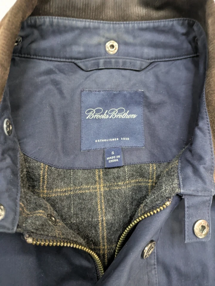 Brooks Brothers Chore Jacket Mens S Navy Barn Canvas Wool Lined Removable Hood - Image 2 of 4