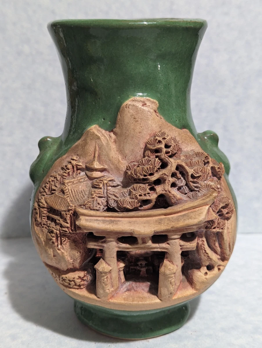 古い花瓶焼物 花器「ミニ花瓶 金彩竹雀図」 金龍窯 江口天童 有田焼 陶磁器 – Takumi