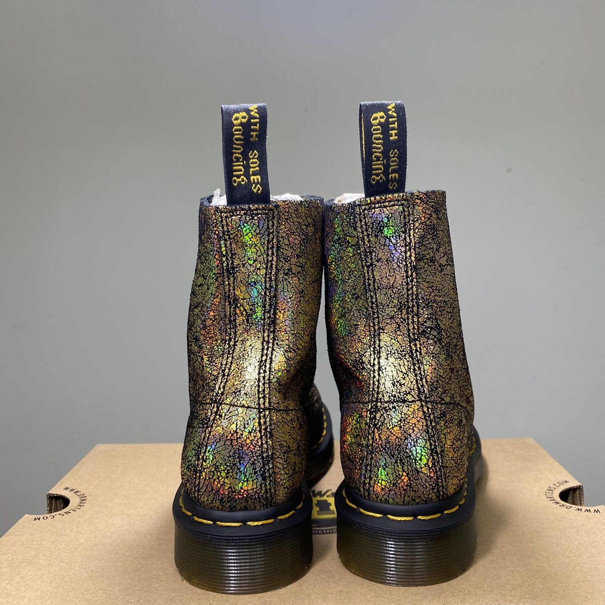 Gold Iridescent Pascal Iridescent Crackle Boots Martens 1460