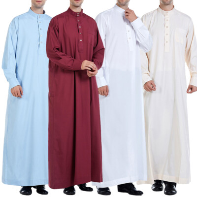 Men Muslim Dress Saudi Style Thobe Robe Islamic Kaftan Abaya Arab