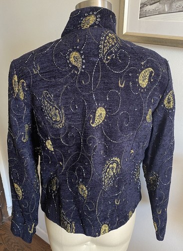 Beaded Jacket NWT Large Women Navy Entice India Viscose Padded Shoulders - Picture 7 of 15