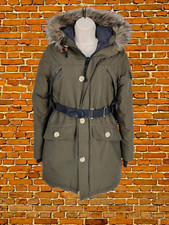 Womens Penfield Xs Khaki Faux Fur Hood Down Padded Belted Winter Ski Coat Jacket