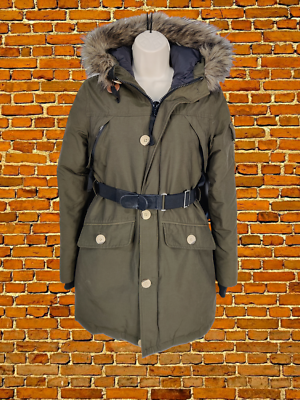 WOMENS PENFIELD XS KHAKI FAUX FUR HOOD DOWN PADDED BELTED WINTER