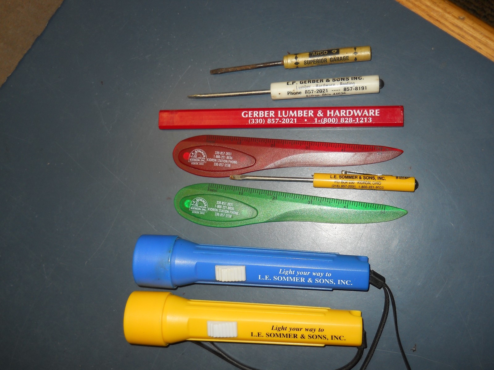 LOT 8 KIDRON OH ADVERTISING ITEMS L.E. SOMMER FEED MILL GERBER LUMBER