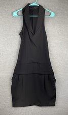 Zara Basic Size Small Sleeveless Dress V - Neck Drop Waist Black Tiered Pockets