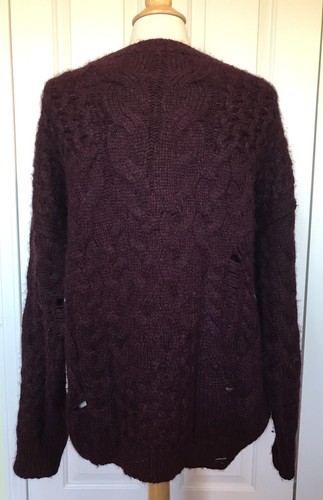 Free People Womens Oversized Cable Knit Maroon Sweater Size S Distressed Alpaca - Picture 7 of 11