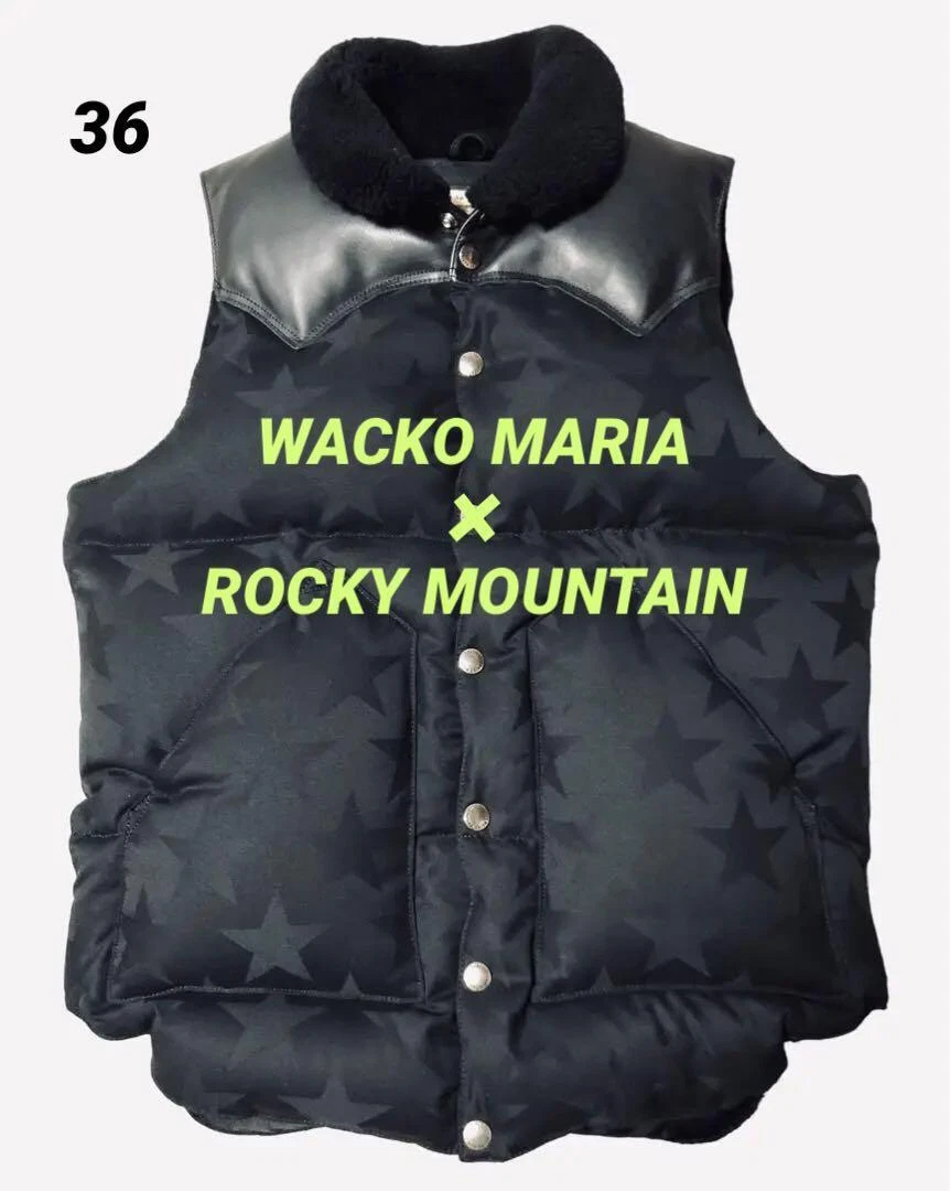 ROCKY MOUNTAIN×WACKO MARIA Down Vest Size 36 Black Used From Japan