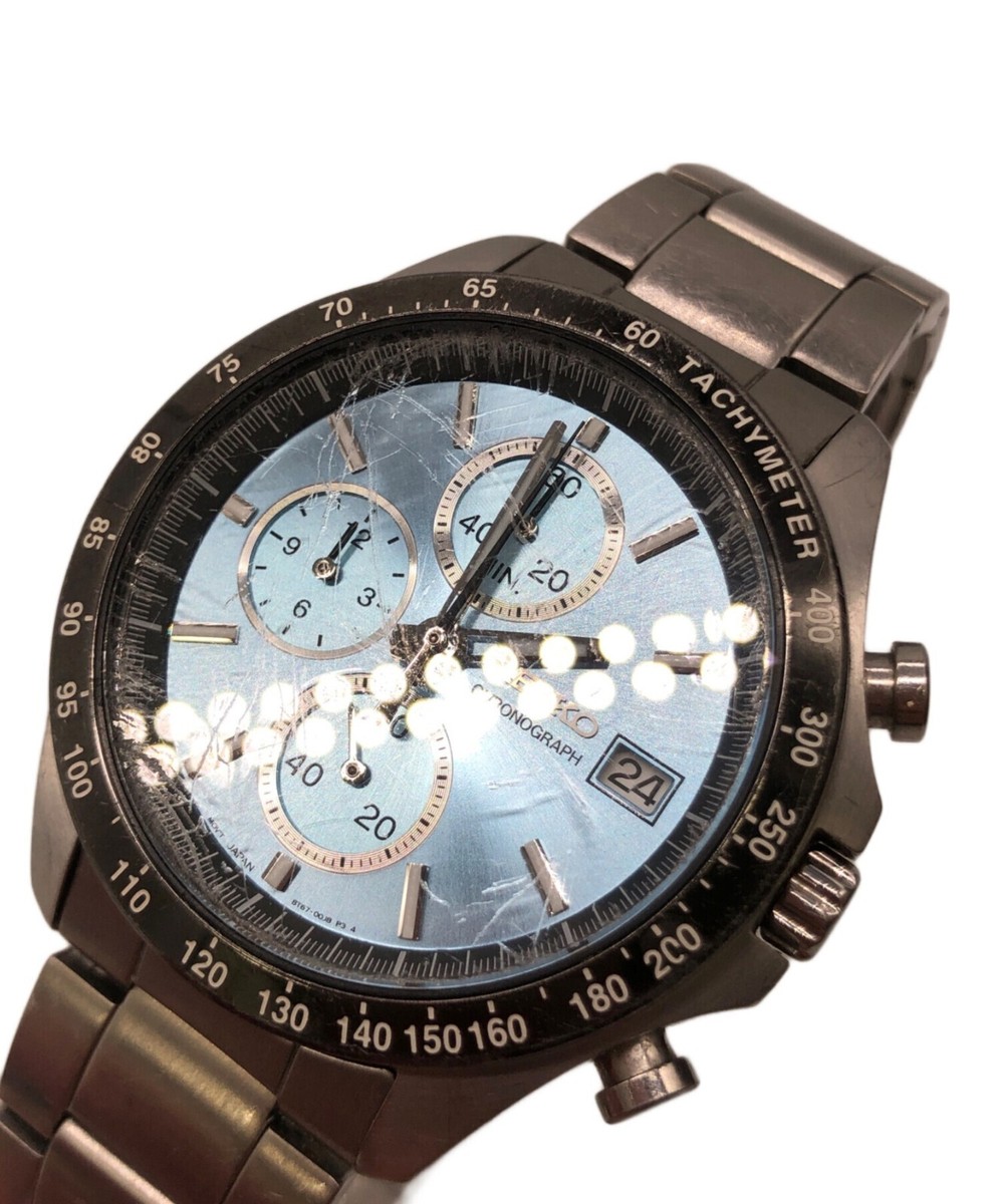 SEIKO Chronograph 8T67-00C0 Men's Watch Blue Dial Analog Round